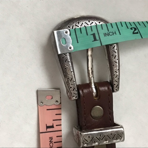 BRIGHTON Concho Leather Belt Western Brown Silver - Picture 9 of 15